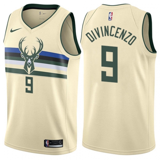 Men's Nike Milwaukee Bucks 9 Donte DiVincenzo Swingman Cream NBA Jersey - City Edition