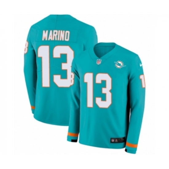 Men's Nike Miami Dolphins 13 Dan Marino Limited Aqua Therma Long Sleeve NFL Jersey