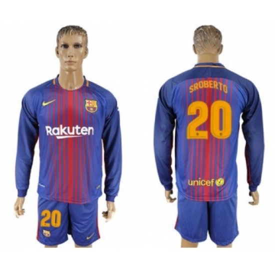 Barcelona 20 SROBERTO Home Long Sleeves Soccer Club Jersey