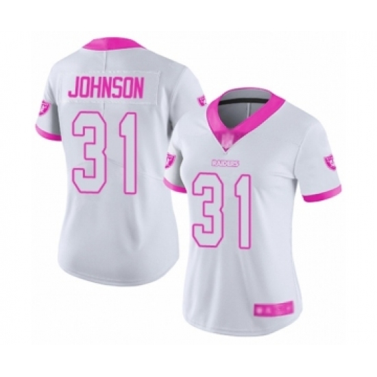 Women's Oakland Raiders 31 Isaiah Johnson Limited White Pink Rush Fashion Football Jersey