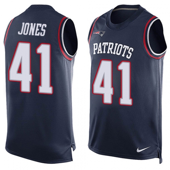 Men's Nike New England Patriots 41 Cyrus Jones Limited Navy Blue Player Name & Number Tank Top NFL Jersey