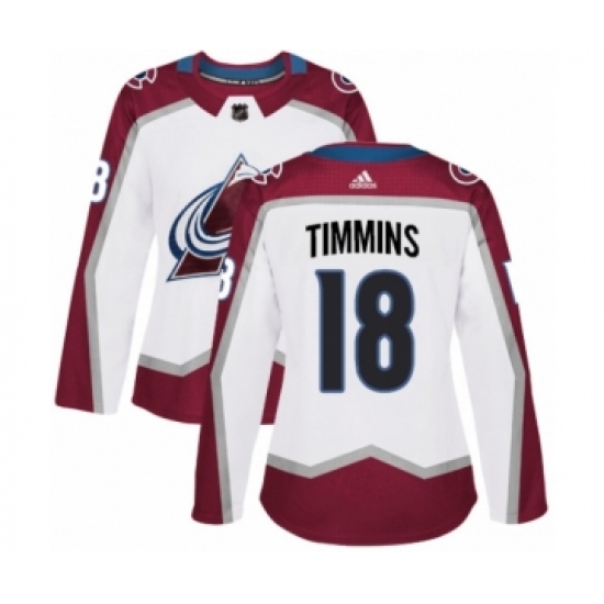 Women's Adidas Colorado Avalanche 18 Conor Timmins Authentic White Away NHL Jersey