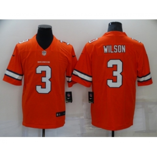 Men's Denver Broncos 3 Russell Wilson Orange 2022 Color Rush Stitched NFL Nike Limited Jersey