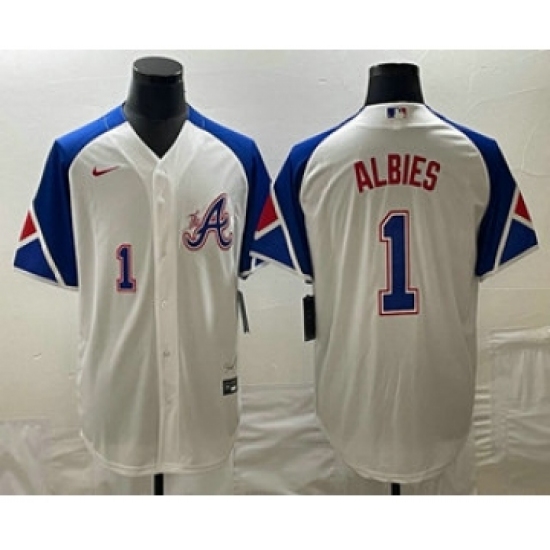 Men's Atlanta Braves 1 Ozzie Albies Number White 2023 City Connect Cool Base Stitched Jerseys