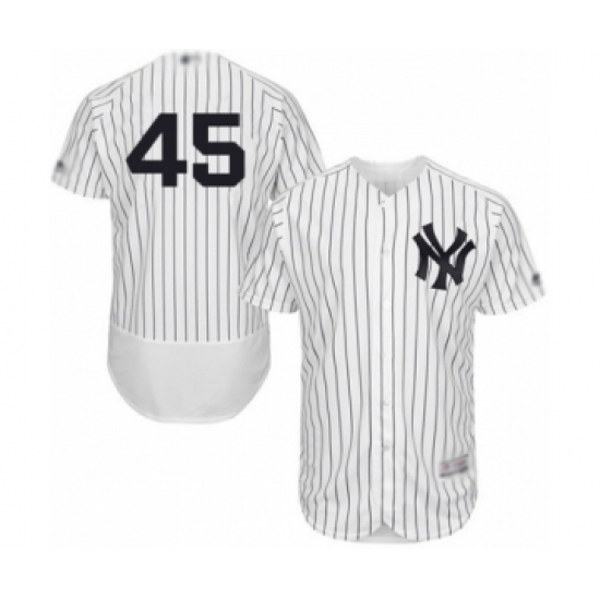 Men's New York Yankees 45 Luke Voit White Home Flex Base Authentic Collection Baseball Player Jersey