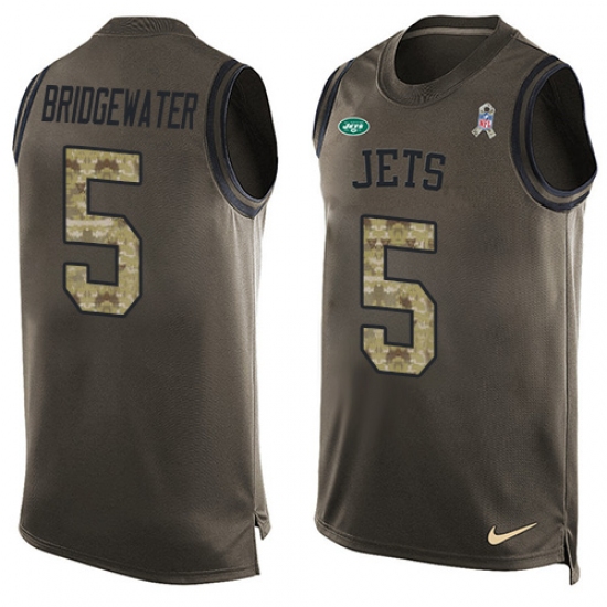 Men's Nike New York Jets 5 Teddy Bridgewater Limited Green Salute to Service Tank Top NFL Jersey