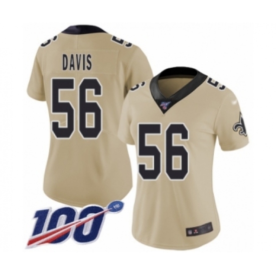 Women's New Orleans Saints 56 DeMario Davis Limited Gold Inverted Legend 100th Season Football Jersey