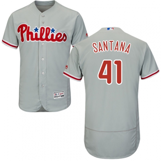 Men's Majestic Philadelphia Phillies 41 Carlos Santana Grey Road Flex Base Authentic Collection MLB Jersey