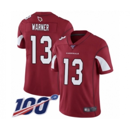 Men's Arizona Cardinals 13 Kurt Warner Red Team Color Vapor Untouchable Limited Player 100th Season Football Jersey