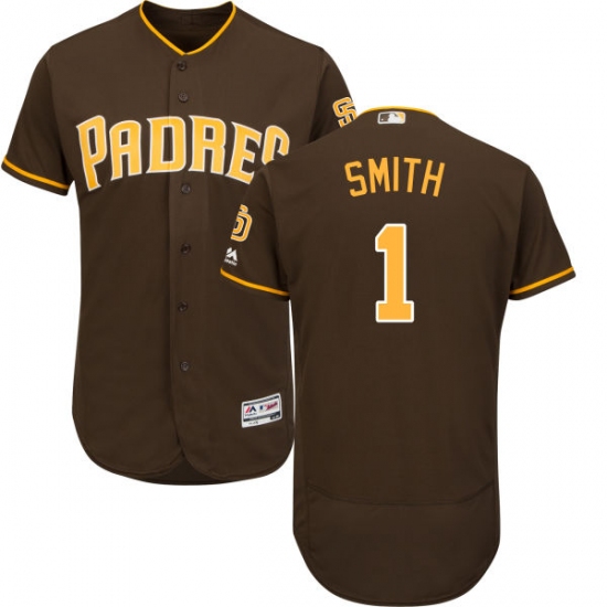 Men's Majestic San Diego Padres 1 Ozzie Smith Brown Alternate Flex Base Authentic Collection MLB Jersey