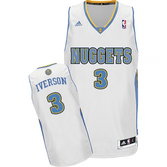Men's Adidas Denver Nuggets 3 Allen Iverson Swingman White Home NBA Jersey
