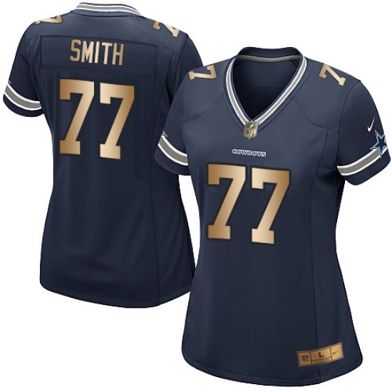 Women's Nike Dallas Cowboys 77 Tyron Smith Elite Navy/Gold Team Color NFL Jersey