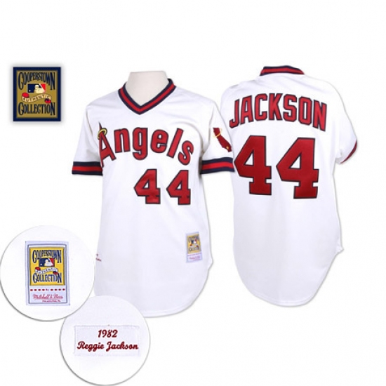 Men's Mitchell and Ness Los Angeles Angels of Anaheim 44 Reggie Jackson Authentic White Throwback MLB Jersey