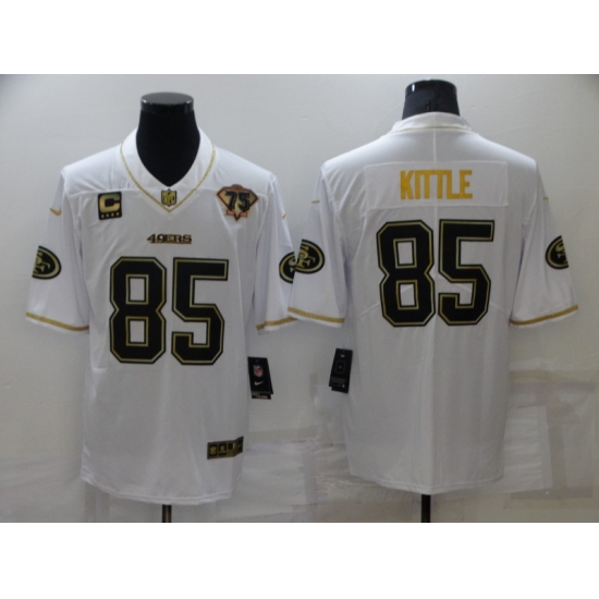 Men's San Francisco 49ers 85 George Kittle Nike White-Gold Limited Throwback Jersey