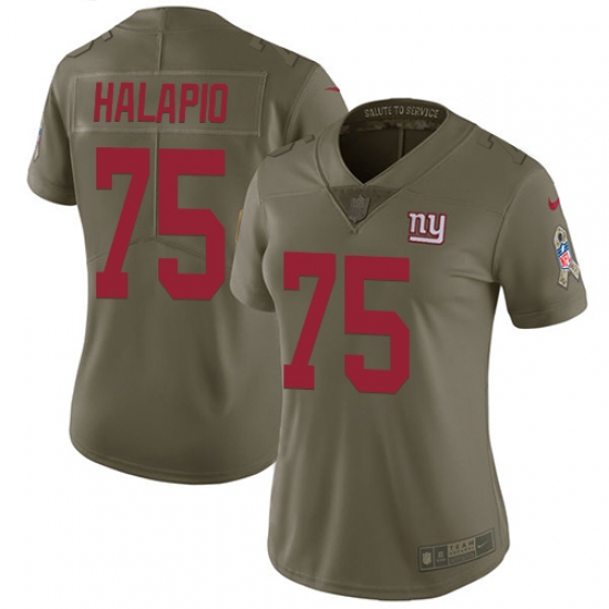Women's Nike New York Giants 75 Jon Halapio Limited Olive 2017 Salute to Service NFL Jersey