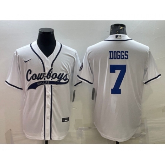 Men's Dallas Cowboys 7 Trevon Diggs White With Patch Cool Base Stitched Baseball Jersey