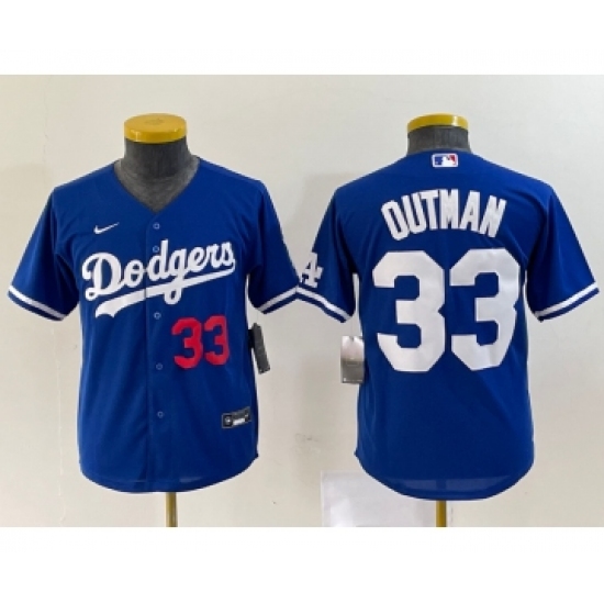 Youth Nike Los Angeles Dodgers 33 James Outman Number Blue Cool Base Stitched Jersey