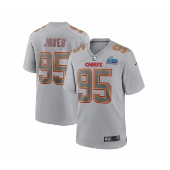 Men's Kansas City Chiefs 95 Chris Jones Gray Super Bowl LVII Patch Atmosphere Fashion Stitched Game Jersey