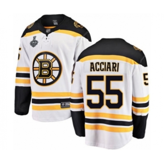 Youth Boston Bruins 55 Noel Acciari Authentic White Away Fanatics Branded Breakaway 2019 Stanley Cup Final Bound Hockey Jersey