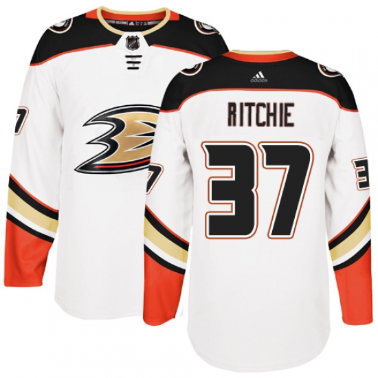 Men's Adidas Anaheim Ducks 37 Nick Ritchie Authentic White Away NHL Jersey