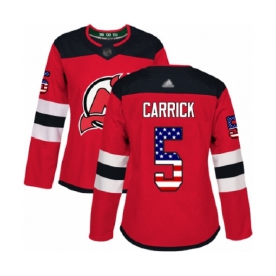 Women's New Jersey Devils 5 Connor Carrick Authentic Red USA Flag Fashion Hockey Jersey