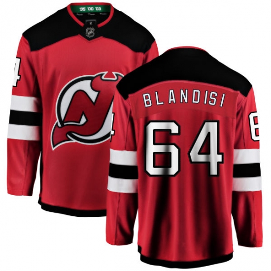 Youth New Jersey Devils 64 Joseph Blandisi Fanatics Branded Red Home Breakaway NHL Jersey