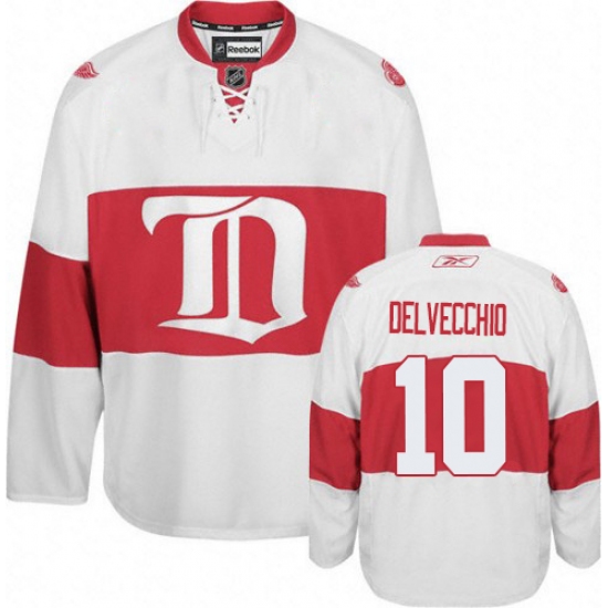 Men's Reebok Detroit Red Wings 10 Alex Delvecchio Premier White Third NHL Jersey