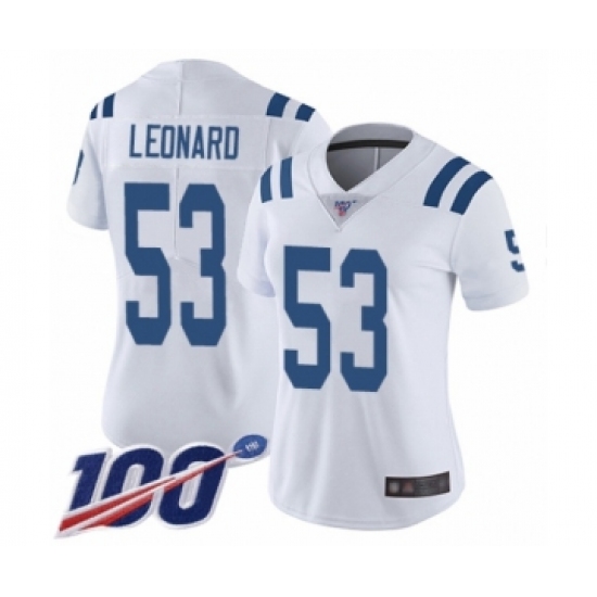 Women's Nike Indianapolis Colts 53 Darius Leonard White Vapor Untouchable Limited Player 100th Season NFL Jersey