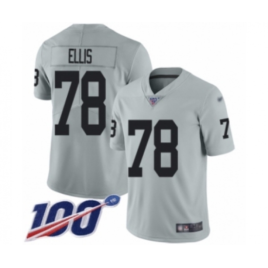 Men's Oakland Raiders 78 Justin Ellis Limited Silver Inverted Legend 100th Season Football Jersey