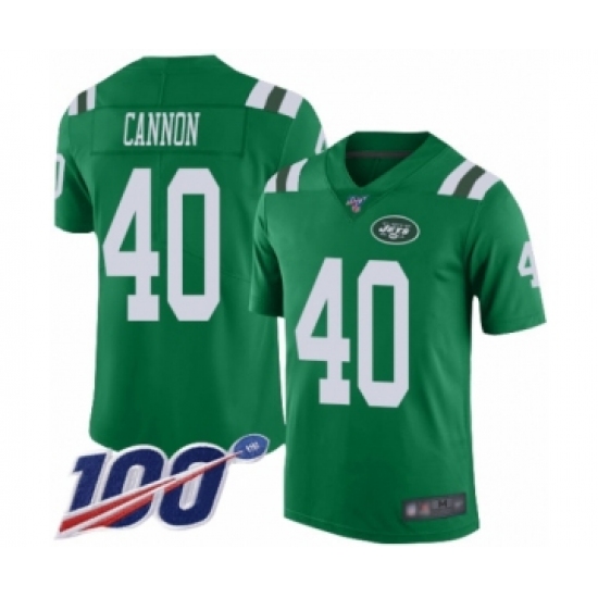 Men's New York Jets 40 Trenton Cannon Limited Green Rush Vapor Untouchable 100th Season Football Jersey