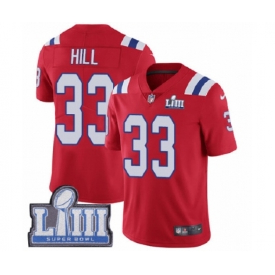 Men's Nike New England Patriots 33 Jeremy Hill Red Alternate Vapor Untouchable Limited Player Super Bowl LIII Bound NFL Jersey