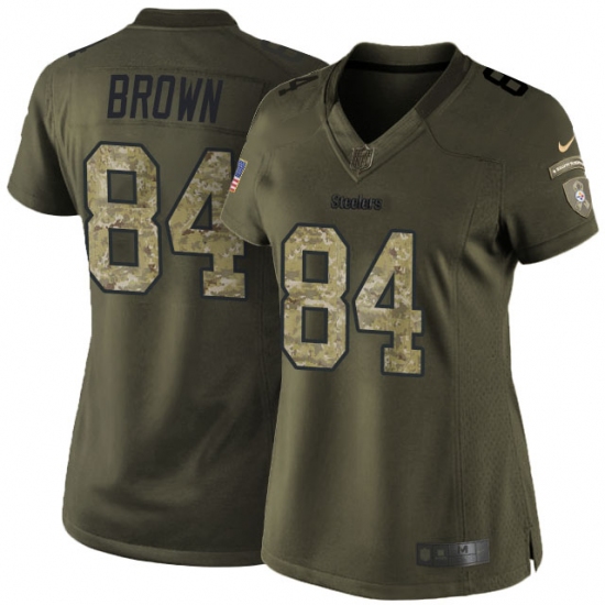 Women's Nike Pittsburgh Steelers 84 Antonio Brown Elite Green Salute to Service NFL Jersey