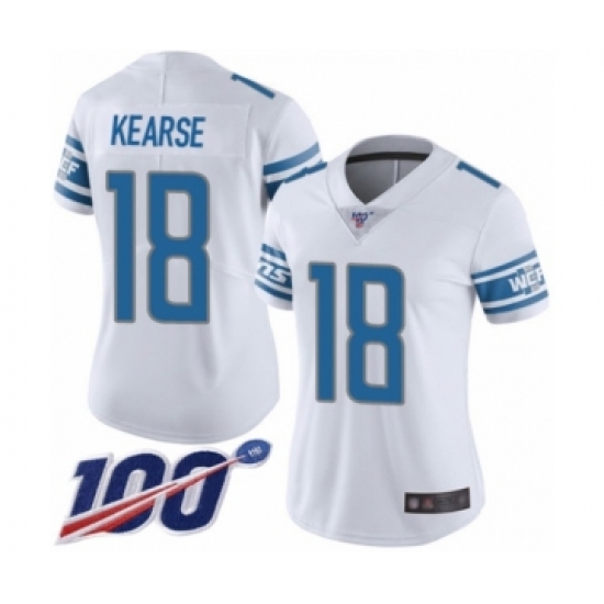 Women's Detroit Lions 18 Jermaine Kearse White Vapor Untouchable Limited Player 100th Season Football Jersey