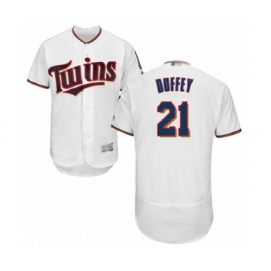 Men's Minnesota Twins 21 Tyler Duffey White Home Flex Base Authentic Collection Baseball Player Jersey