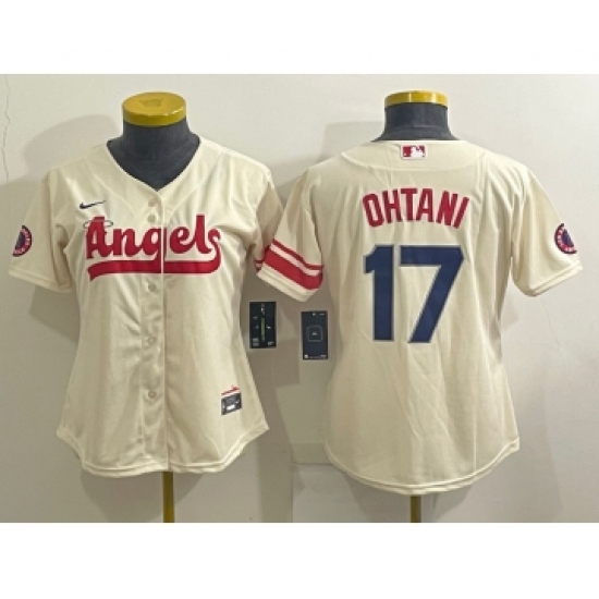 Women's Los Angeles Angels 17 Shohei Ohtani Cream 2022 City Connect Cool Base Stitched Jersey