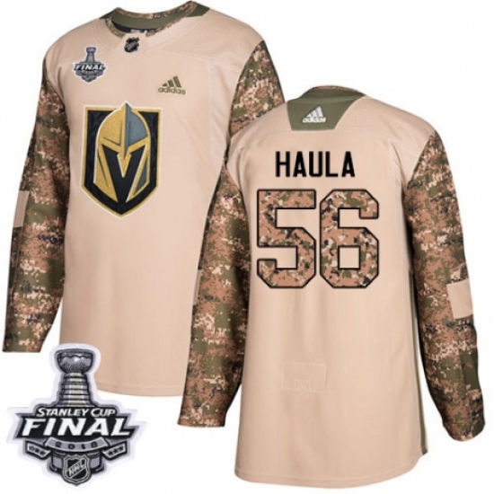 Men's Adidas Vegas Golden Knights 56 Erik Haula Authentic Camo Veterans Day Practice 2018 Stanley Cup Final NHL Jersey