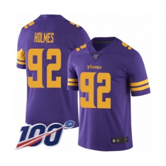 Men's Minnesota Vikings 92 Jalyn Holmes Limited Purple Rush Vapor Untouchable 100th Season Football Jersey