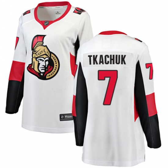 Women's Ottawa Senators 7 Brady Tkachuk Fanatics Branded White Away Breakaway NHL Jersey