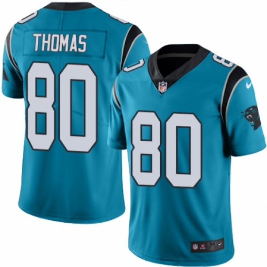 Youth Nike Carolina Panthers 80 Ian Thomas Limited Blue Rush Vapor Untouchable NFL Jersey