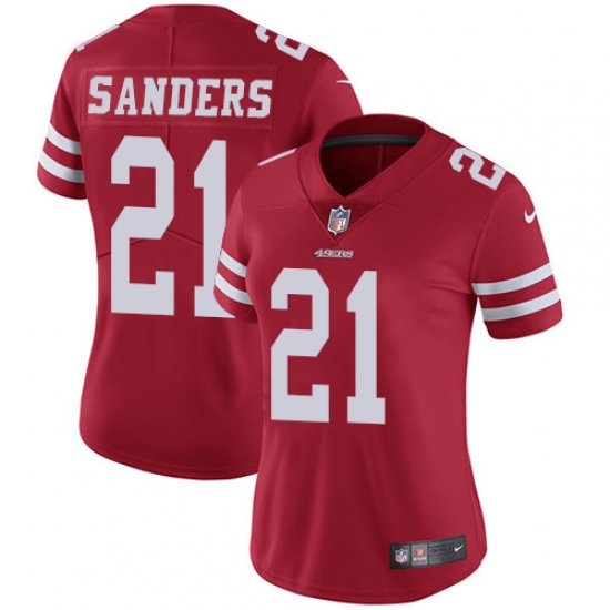 Women's Nike San Francisco 49ers 21 Deion Sanders Elite Red Team Color NFL Jersey