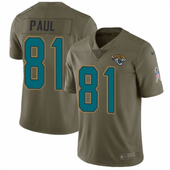 Youth Nike Jacksonville Jaguars 81 Niles Paul Limited Olive 2017 Salute to Service NFL Jersey