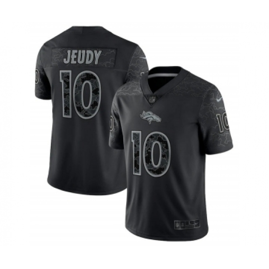 Men's Denver Broncos 10 Jerry Jeudy Black Reflective Limited Stitched Football Jersey