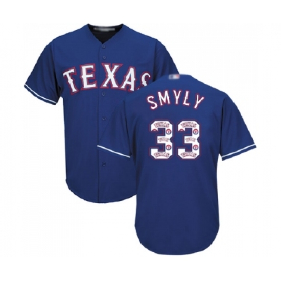 Men's Texas Rangers 33 Drew Smyly Authentic Royal Blue Team Logo Fashion Cool Base Baseball Jersey