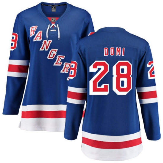Women's New York Rangers 28 Tie Domi Fanatics Branded Royal Blue Home Breakaway NHL Jersey