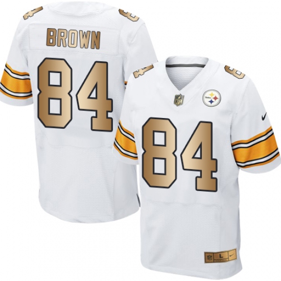 Men's Nike Pittsburgh Steelers 84 Antonio Brown Elite White/Gold NFL Jersey
