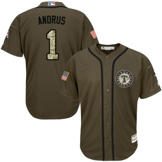 Youth Majestic Texas Rangers 1 Elvis Andrus Authentic Green Salute to Service MLB Jersey