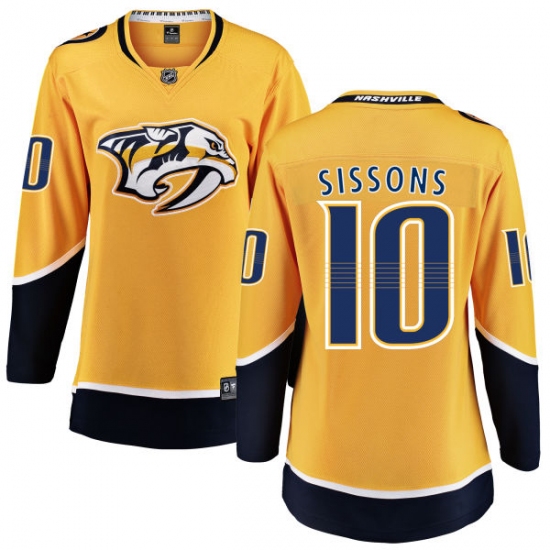 Women's Nashville Predators 10 Colton Sissons Fanatics Branded Gold Home Breakaway NHL Jersey