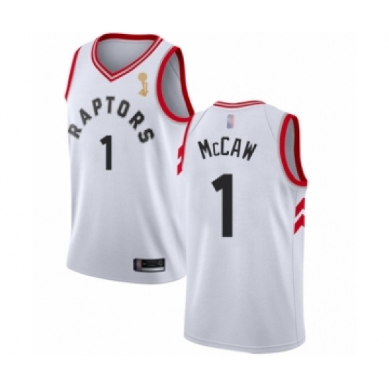 Youth Toronto Raptors 1 Patrick McCaw Swingman White 2019 Basketball Finals Champions Jersey - Association Edition