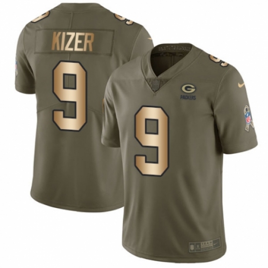 Men's Nike Green Bay Packers 9 DeShone Kizer Limited Olive/Gold 2017 Salute to Service NFL Jersey