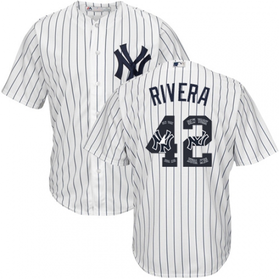 Men's Majestic New York Yankees 42 Mariano Rivera Authentic White Team Logo Fashion MLB Jersey